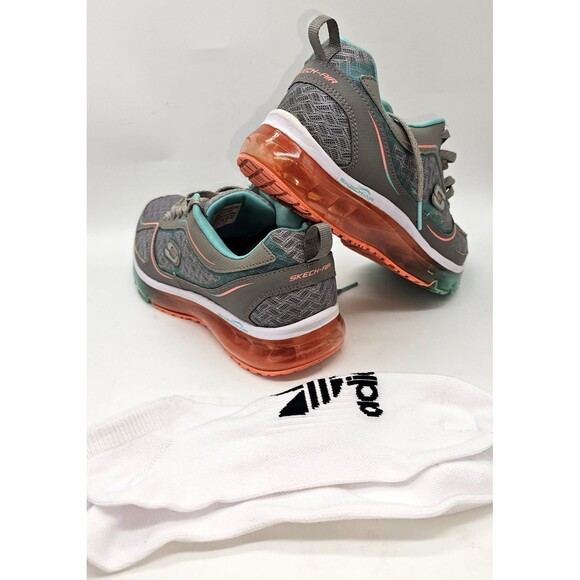 SKECHERS SKECH-AIR Women's Grey Teal Coral Running Walking Shoes US 8 (SN 12162) - Picture 1 of 9